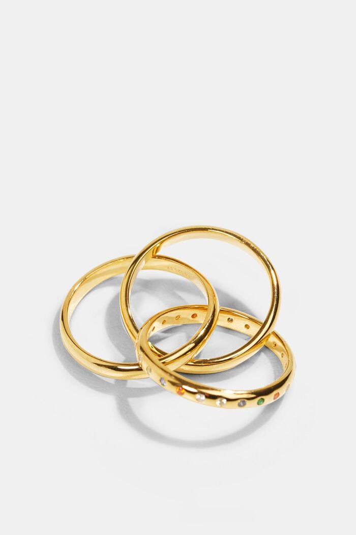 Driedelige ring met kleurrijke zirkonia, sterlingzilver, GOLD, detail image number 1