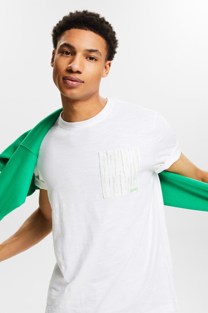 T-shirt van slubkatoen met zak met logo, WHITE, detail image number 4
