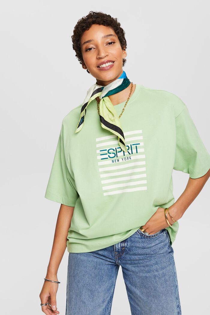 T-shirt col rond à logo, LIGHT GREEN, detail image number 0