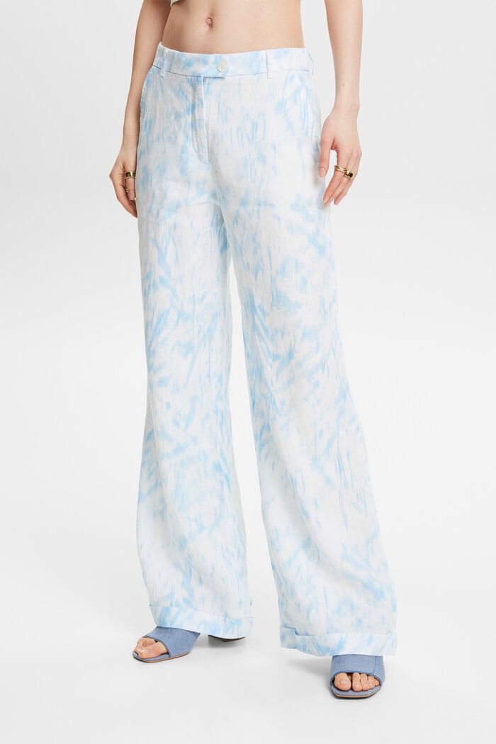 Pantalon en lin à motif imprimé, WHITE, detail image number 0
