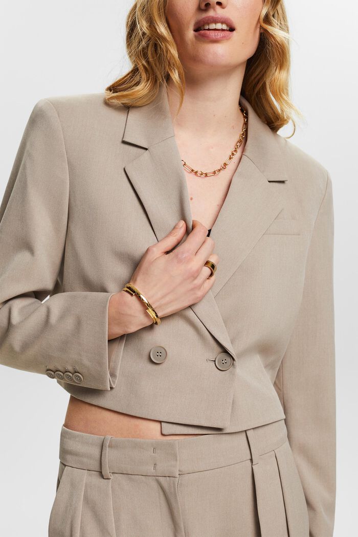 Cropped double-breasted blazer, LIGHT TAUPE, detail image number 3
