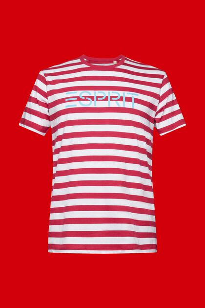 T-shirt à rayures en coton durable, RED, overview