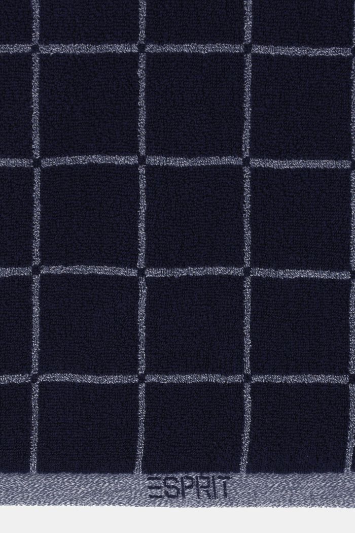 Gemêleerd badhanddoek met blokmotief, NAVY BLUE, detail image number 1