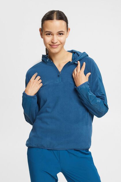 Fleece sweatshirt met capuchon, PETROL BLUE, overview