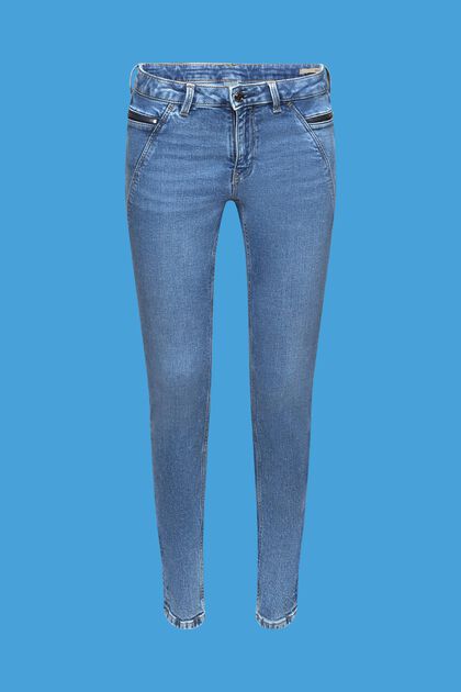Jean de coupe Skinny Fit à taille mi-haute doté de poches zippées, BLUE MEDIUM WASHED, overview