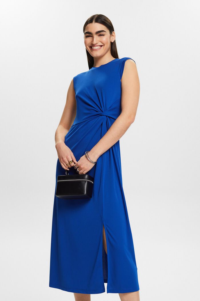 Geknoopte midi-jurk van crêpe, BRIGHT BLUE, detail image number 0