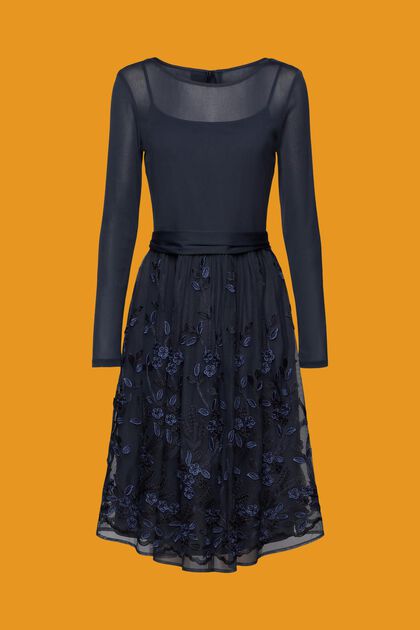 Mini-robe en dentelle 3D agrémentée de mesh à broderie florale, NAVY, overview