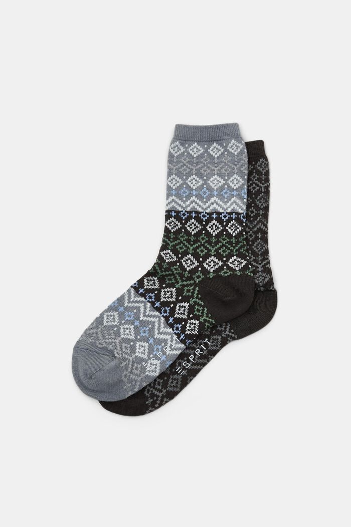 Lot de 2 paires de chaussettes à motif norvégien, coton biologique, GREY, overview