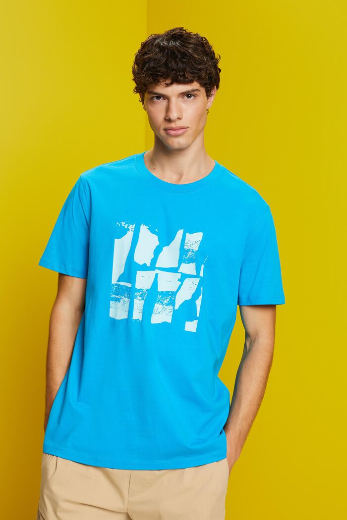 T-shirt met print op de voorkant, 100% katoen, DARK TURQUOISE, detail image number 0