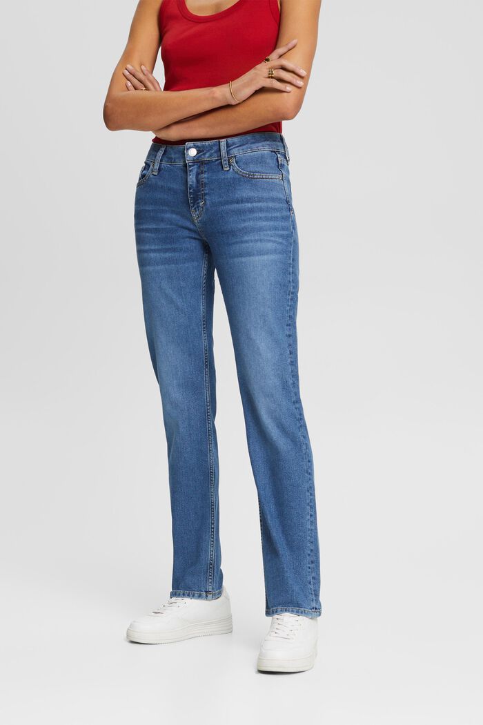 Jeans met middelhoge taille en rechte pijpen, BLUE MEDIUM WASHED, detail image number 0