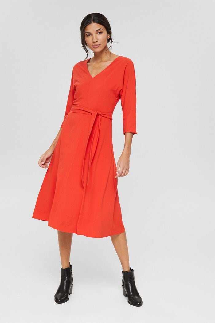 Gerecycled: midi-jurk met ceintuur, ORANGE RED, detail image number 0