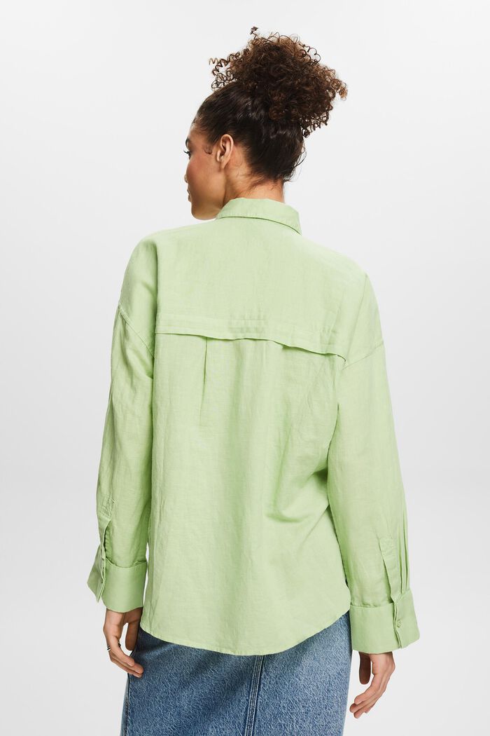 Katoen-linnen overhemdblouse, LIGHT GREEN, detail image number 2