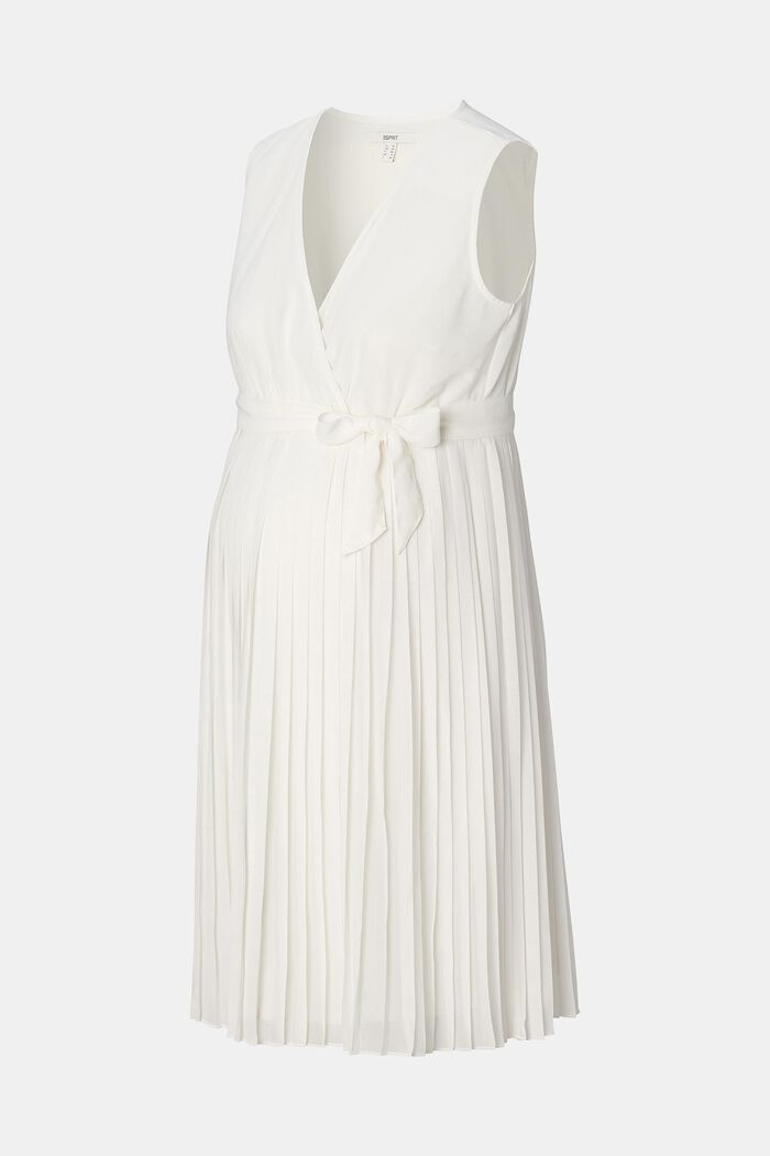 Geplisseerde jurk met strikceintuur, OFF WHITE, detail image number 4