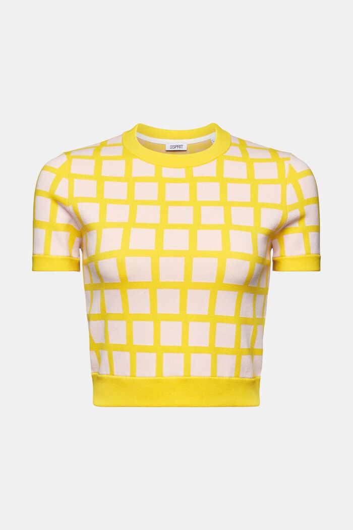Cropped jacquard sweater T-shirt, YELLOW, detail image number 6