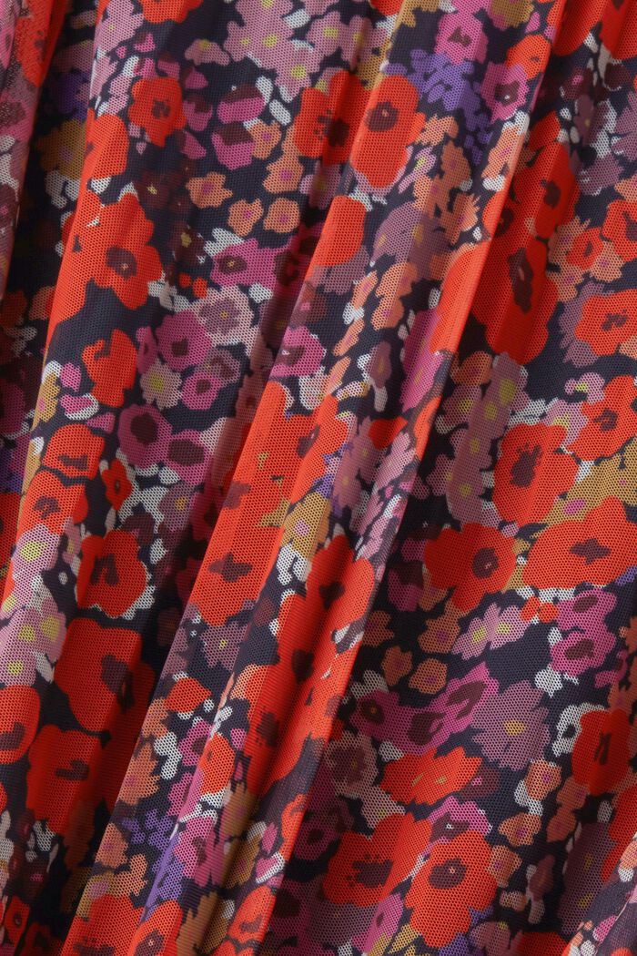 Jupe longueur midi plissée à motif à fleurs, RED, detail image number 5