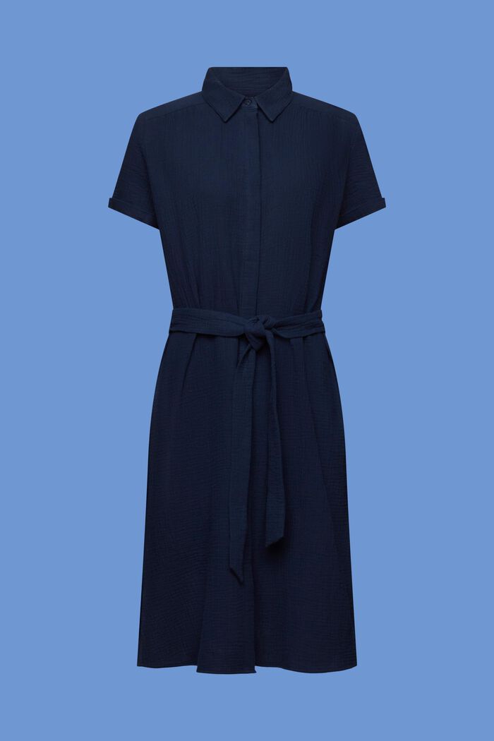 Robe-chemise casual dotée d’une ceinture à nouer, 100 % coton, NAVY, detail image number 6