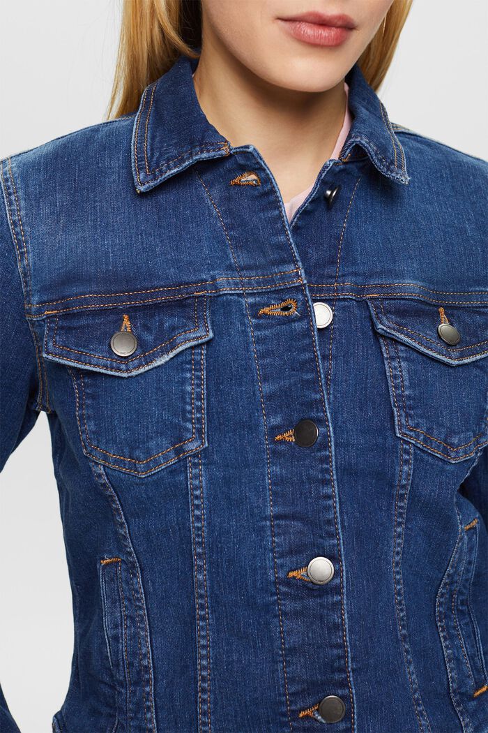 Veste en jean au look usé, coton biologique, BLUE DARK WASHED, detail image number 3