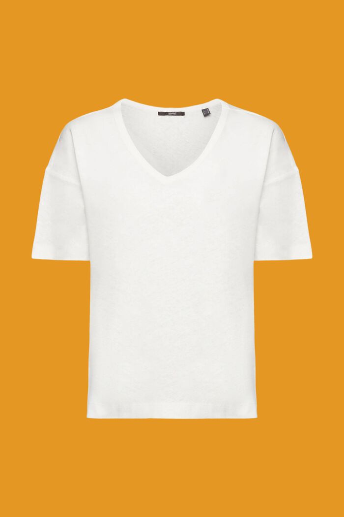 T-shirt met V-hals van een linnenmix, OFF WHITE, detail image number 6