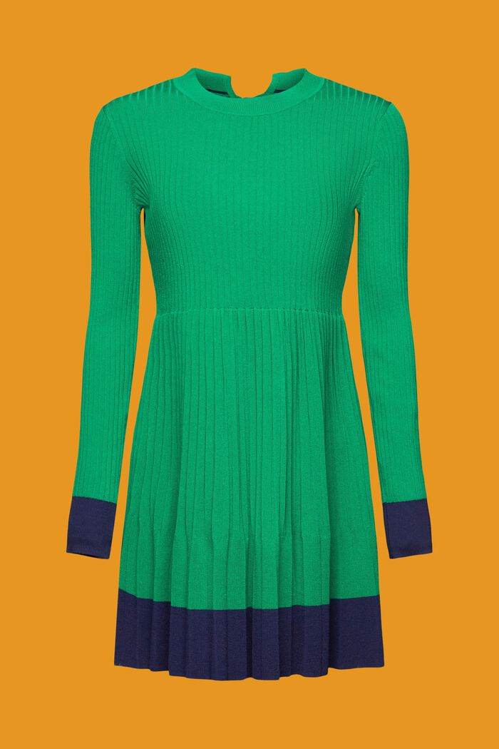 Mini-robe plissée à manches longues et encolure ronde, EMERALD GREEN, detail image number 6