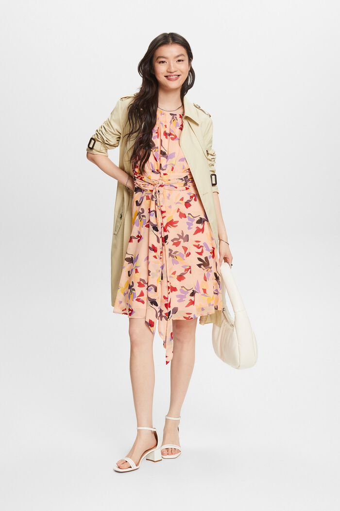 Chiffon jurk met print, NEW PASTEL ORANGE, detail image number 1