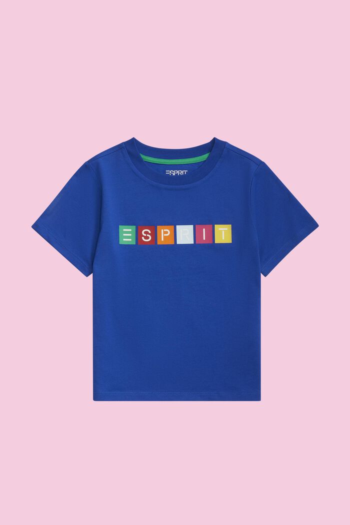 T-shirt van organic cotton met geometrisch logo, BRIGHT BLUE, detail image number 1