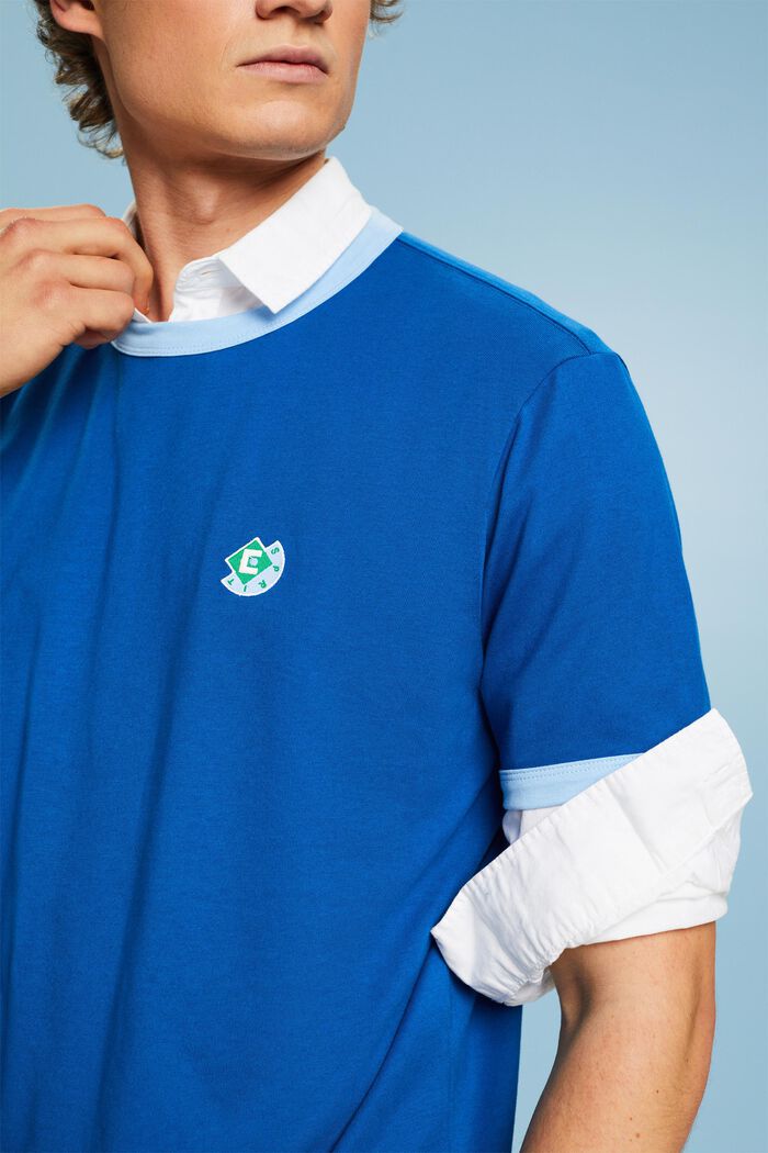 Katoenen T-shirt met ronde hals en logo, BRIGHT BLUE, detail image number 3