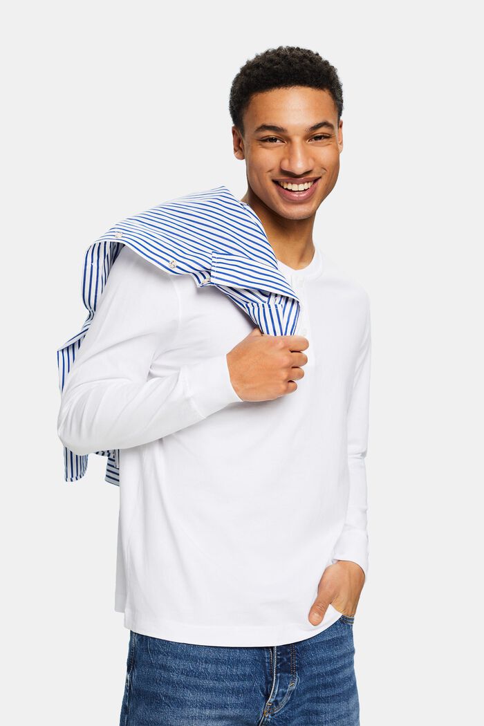 Haut à col tunisien en jersey, WHITE, detail image number 0