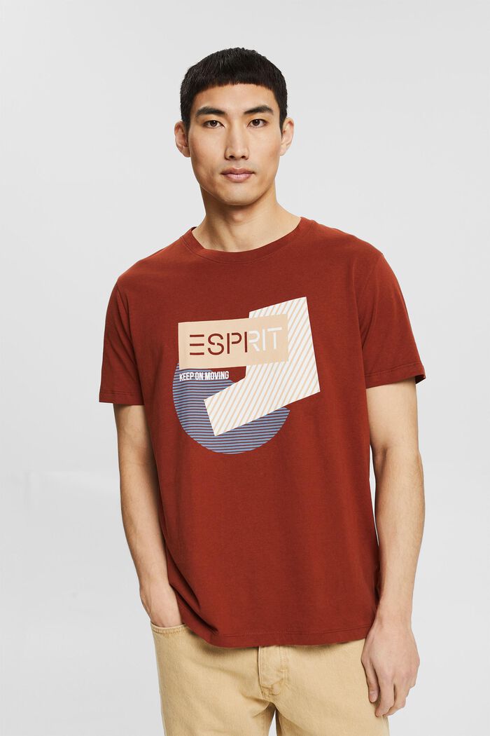 Jersey T-shirt met print, biologisch katoen, RUST BROWN, detail image number 0