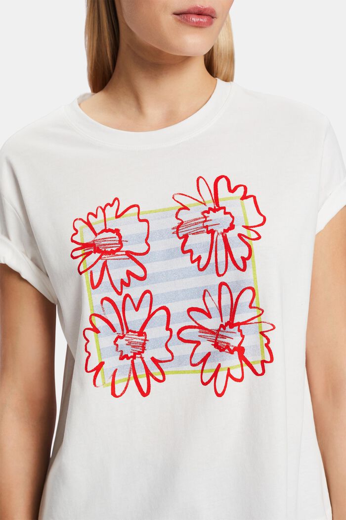 T-shirt van katoen met print, OFF WHITE, detail image number 3