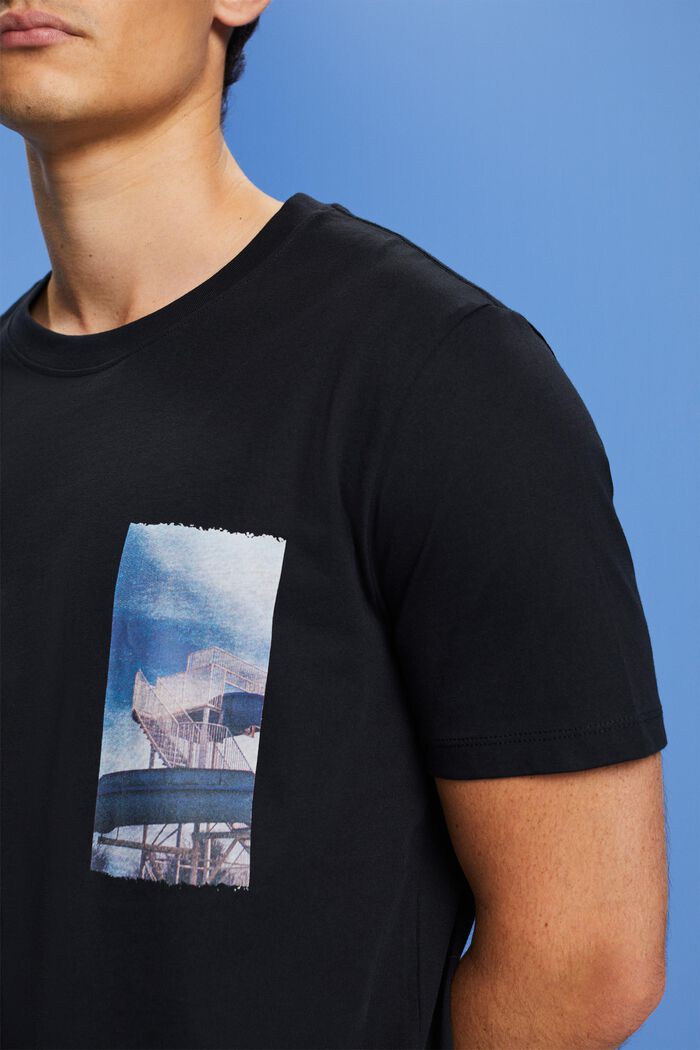 T-shirt orné d’un imprimé sur la poitrine, 100 % coton, BLACK, detail image number 2