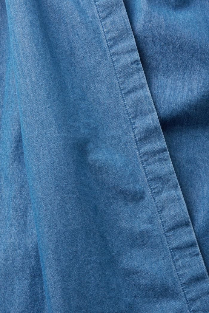 Midi-jurk van katoenen denim met motief en strikceintuur, BLUE MEDIUM WASHED, detail image number 5