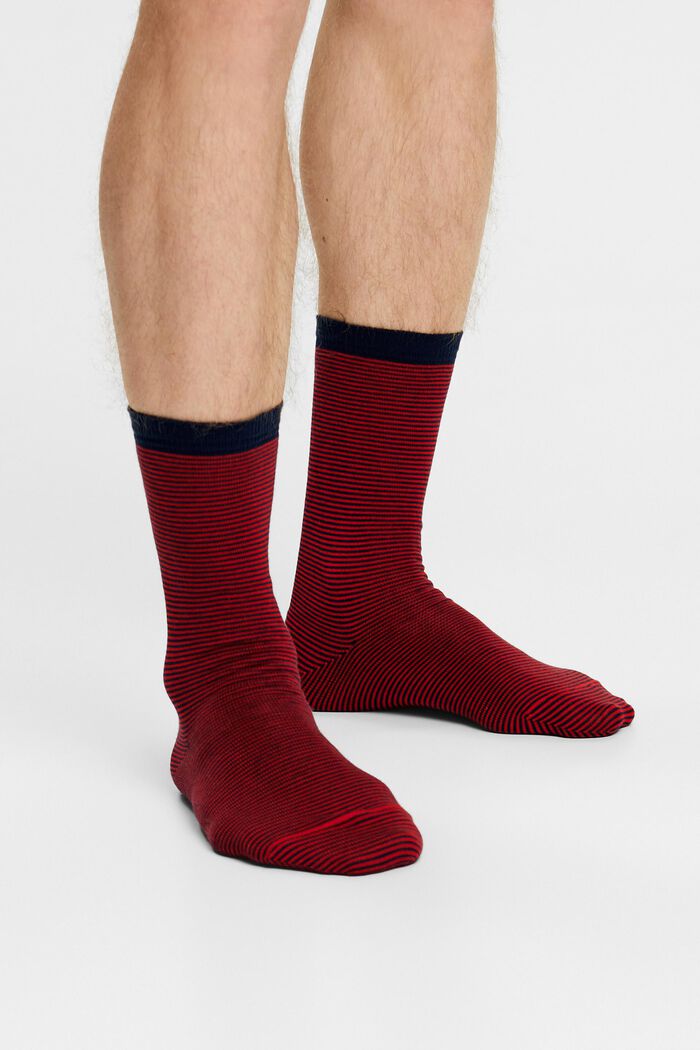 Set van 2 paar gestreepte, grofgebreide sokken, DARK RED / RED, detail image number 1