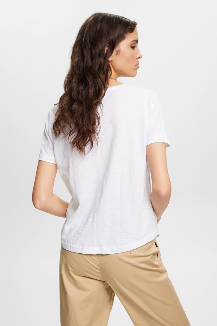 T-shirt en coton à encolure en V et points fantaisie, WHITE, detail image number 3