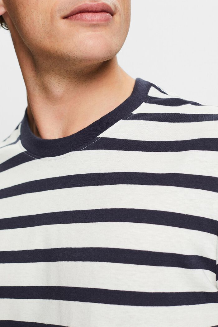 T-shirt à col ras-du-cou en coton et lin, NAVY, detail image number 3