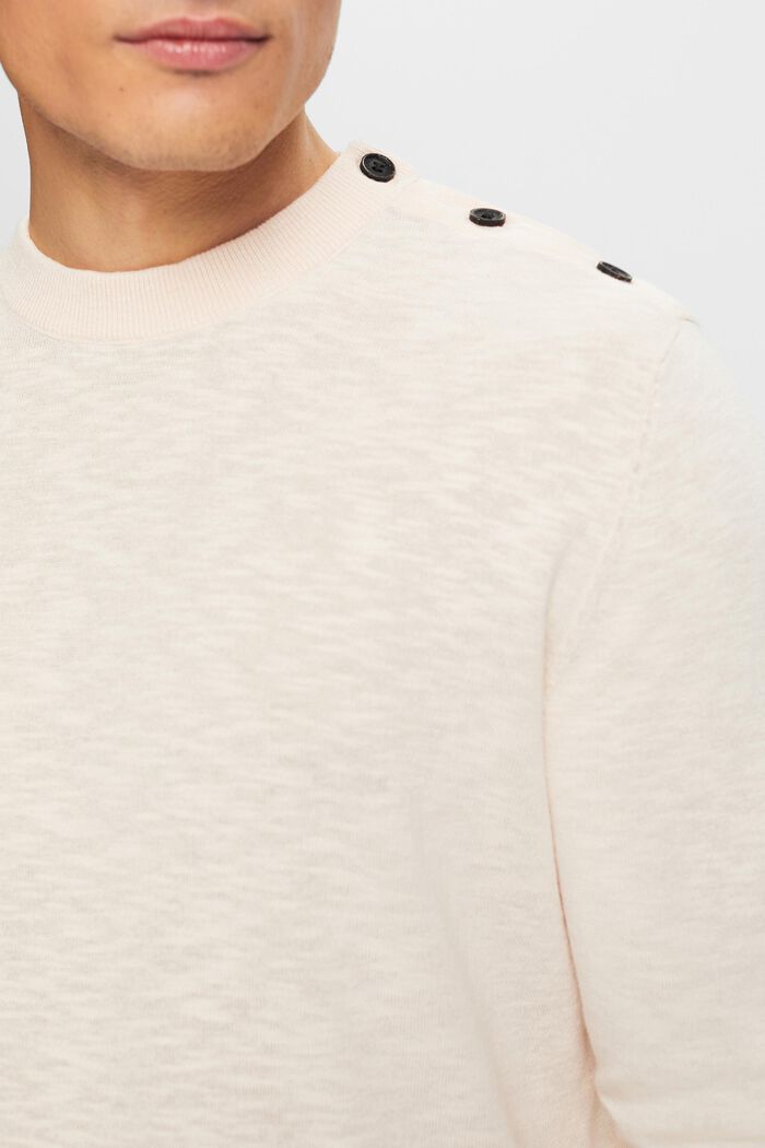 Sweater van katoen en linnen met ronde hals, NUDE, detail image number 3