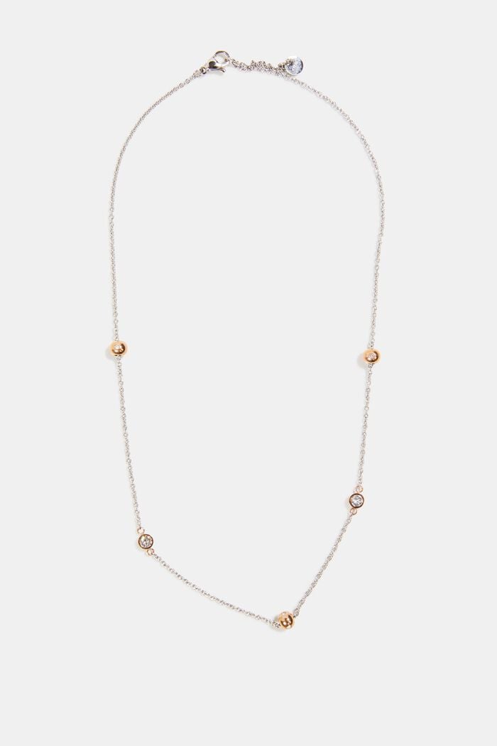 Collier orné de petites perles et de pierres en zircone, en acier inoxydable, ROSEGOLD, detail image number 0