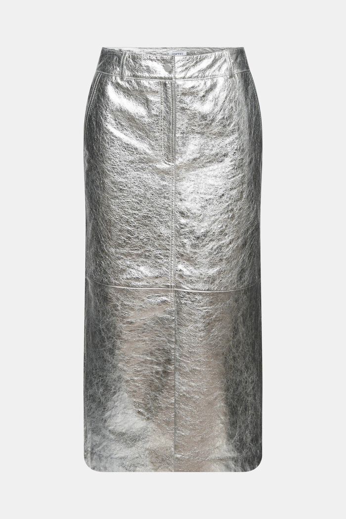 Jupe en cuir métallisé enduit, SILVER, detail image number 6