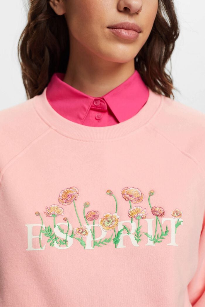 Sweat-shirt à imprimé logo et fleurs brodées, PINK, detail image number 2