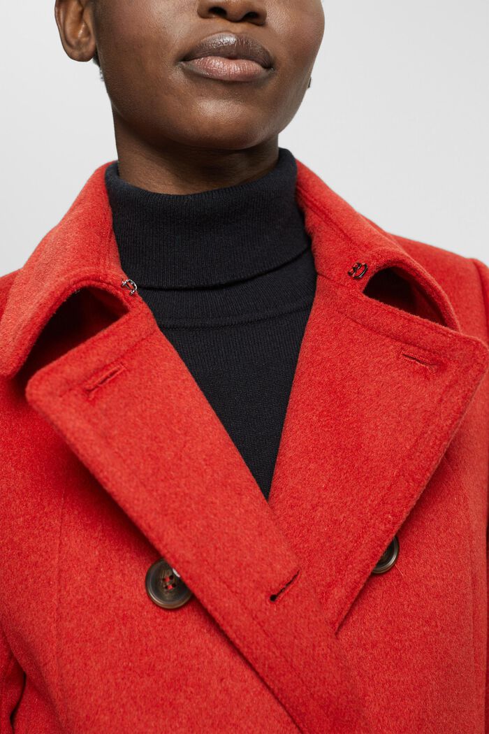 Manteau en laine mélangée à boutonnage croisé, ORANGE RED, detail image number 2