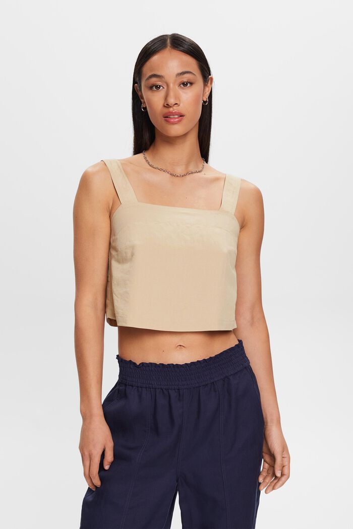 Cropped camisole top, linnenmix, SAND, detail image number 0