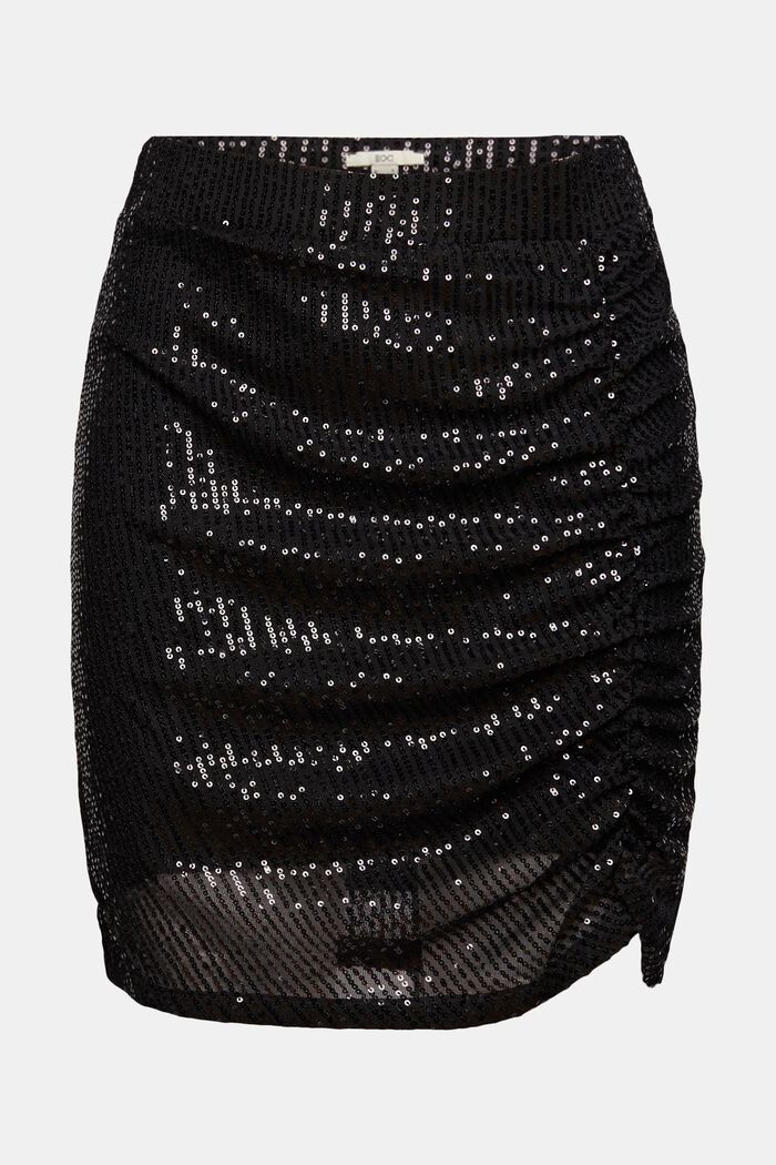 Mini-jupe à paillettes et fronces, BLACK, overview