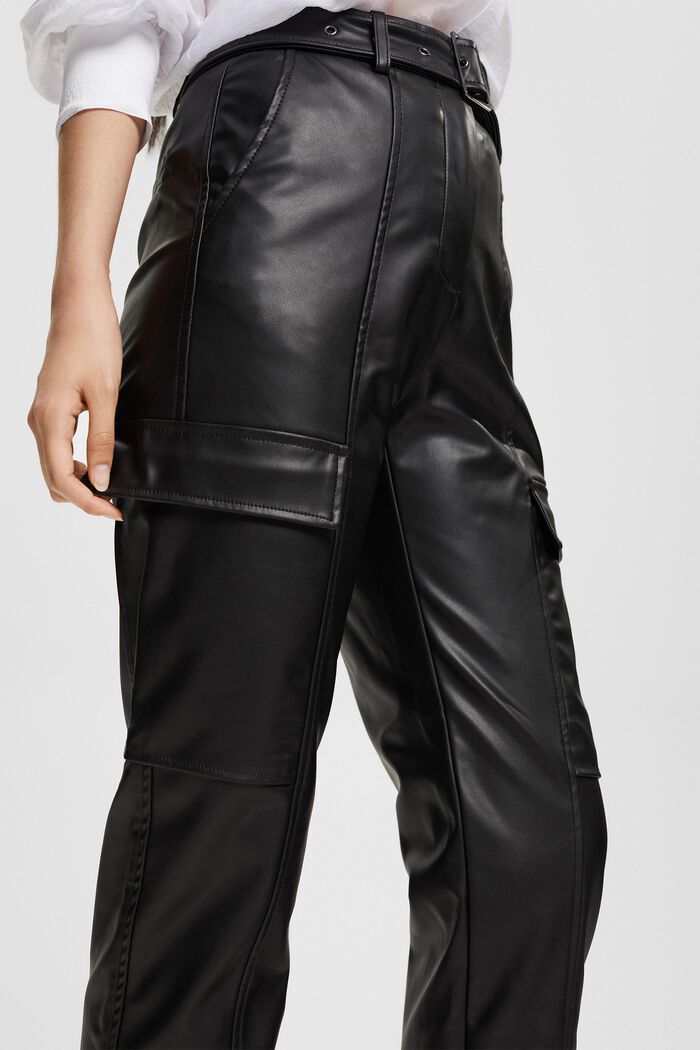 Pantalon en similicuir doté d’une ceinture, BLACK, detail image number 2
