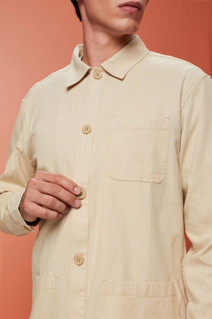 Overhemd met visgraatmotief, linnenmix, SAND, detail image number 2
