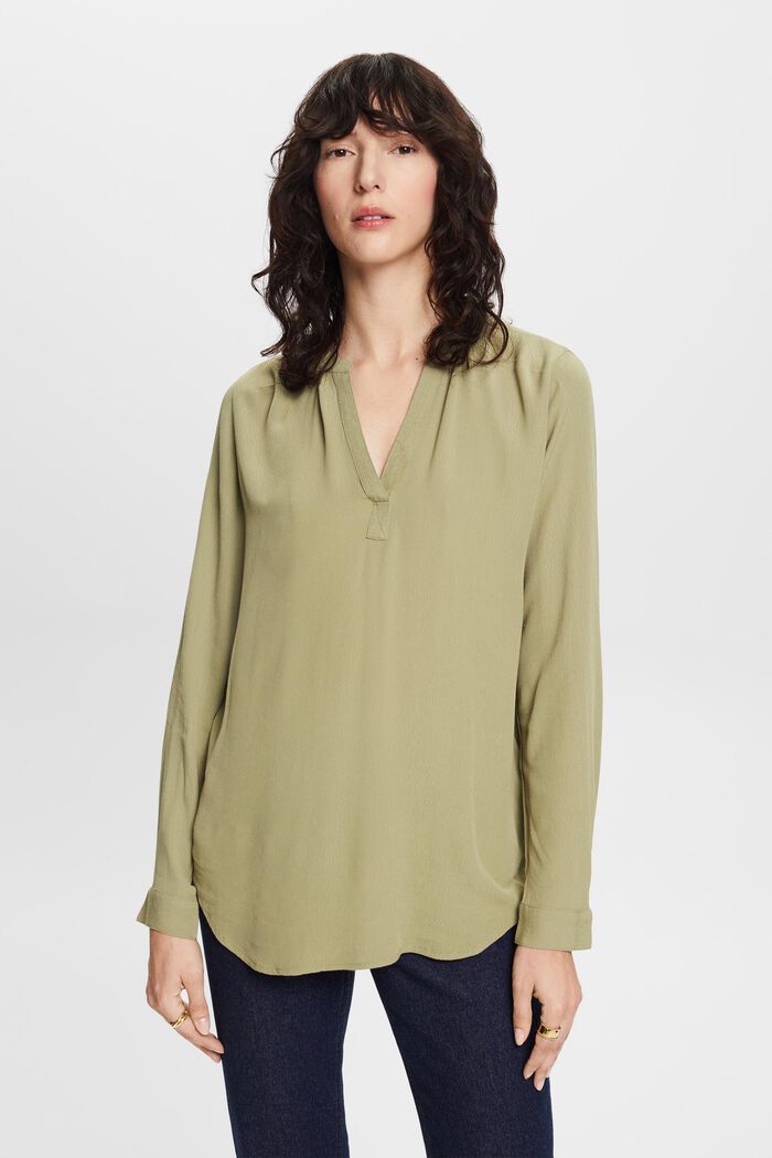 Basic blouse met V-hals, LIGHT KHAKI, detail image number 1