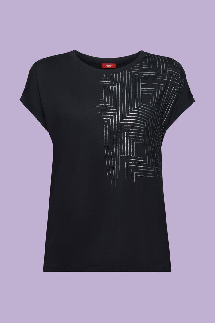 T-shirt imprimé en jersey, LENZING™ ECOVERO™, BLACK, detail image number 6