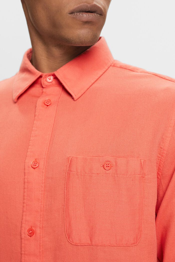 Slim fit overhemd met structuur, 100% katoen, CORAL RED, detail image number 2