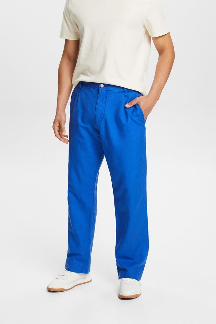 Rechtlijnige broek van linnen en katoen, BRIGHT BLUE, detail image number 0