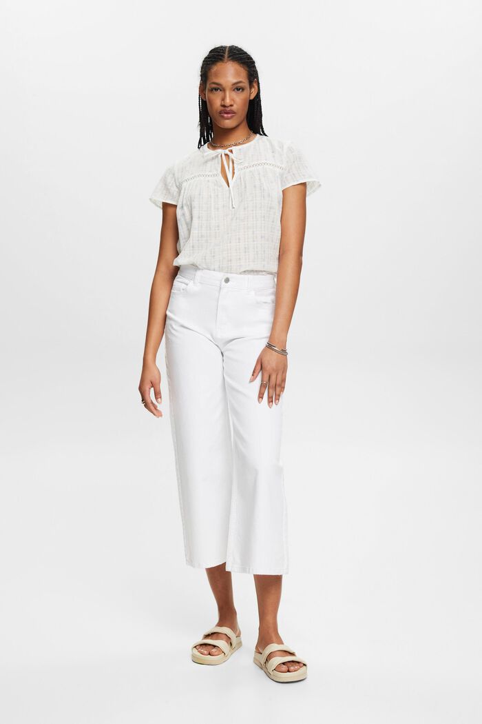 Katoenen blouse met korte mouwen en motief all-over, OFF WHITE, detail image number 4
