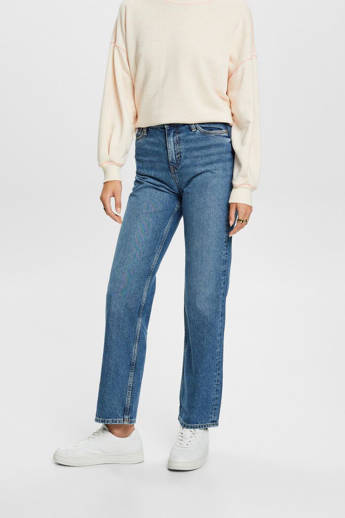 Straight jeans met retrolook en hoge taille, BLUE MEDIUM WASHED, detail image number 0
