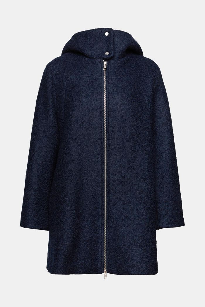 Manteau à capuche en mélange de laine bouclée, NAVY, detail image number 5